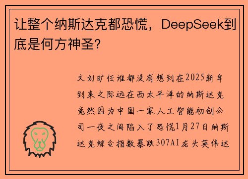 让整个纳斯达克都恐慌，DeepSeek到底是何方神圣？