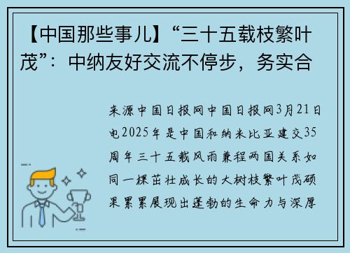 【中国那些事儿】“三十五载枝繁叶茂”：中纳友好交流不停步，务实合作潜力足