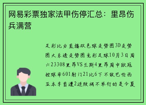 网易彩票独家法甲伤停汇总：里昂伤兵满营